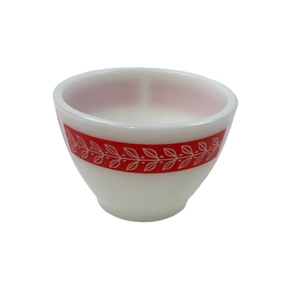 *3-Vtg Anchor Hocking Red Laurel Leaf Boullion Custard Cup Milk Glass Retro - Picture 1 of 4